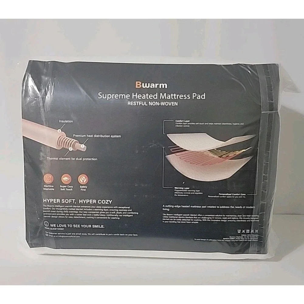 Bwarm Supreme Heated Mattress Pad, Queen Size, 9 Heat Settings 10 Time Sittings